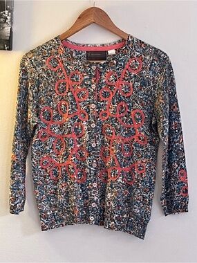 Anthropologie Floral Cardigan with Coral lace- Medium PTP 20 inch
